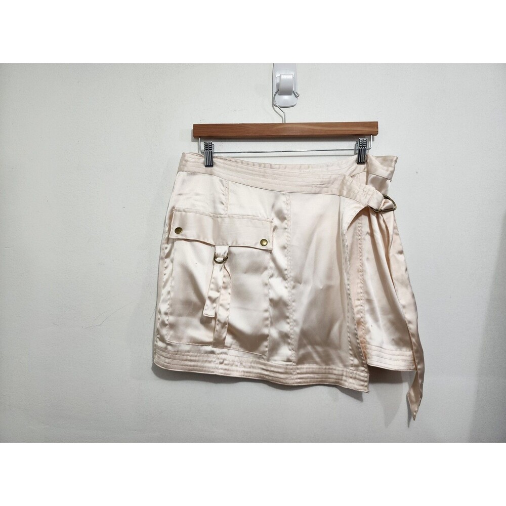 By Anthropologie Silky Utility Mini Skirt Champagne NEW Womens Size 14 Pockets